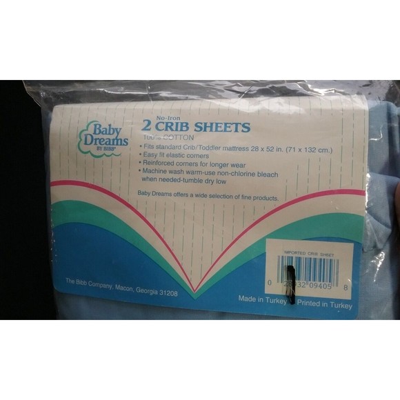 Vintage Baby Dreams by BIBB 2 Crib Sheets Teddy Faces Blue and White 100% Cotton - Picture 5 of 6